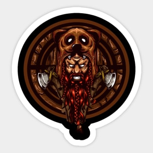 BEAR HAT VIKING ANGRY ILLUSTRATION Sticker